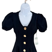 Hyacinth House NEW Black Emelia Short Puff Sleeve Fit and Flare Mini Dress XXS