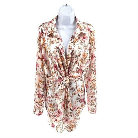 Runaway The Label | NEW Ruby Alani Front Tie Mini Dress in White Floral Size XL