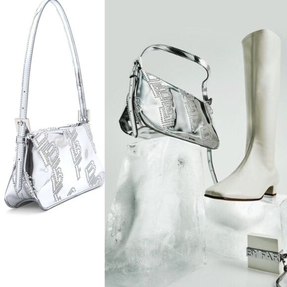 BY FAR Dulce Logo Mini Shoulder Bag in Metallic Silver