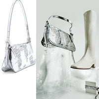 BY FAR Dulce Logo Mini Shoulder Bag in Metallic Silver