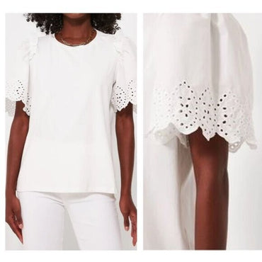 Hyacinth House | NEW White Eyelet Mollie Short Sleeve Blouse Size S