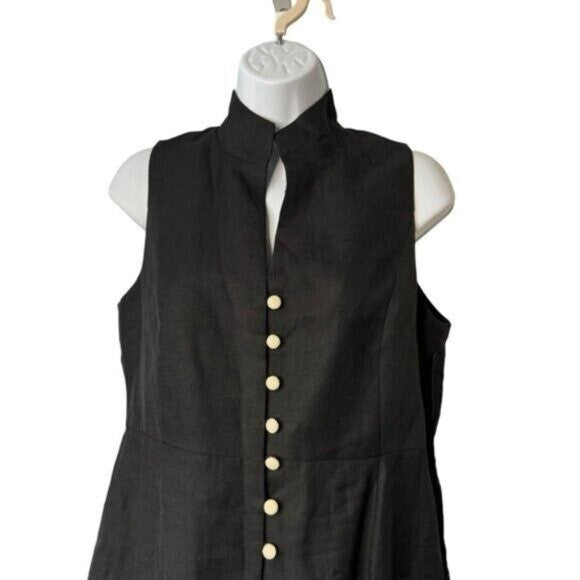 Tuckernuck NEW Black Leighton Linen Sleeveless Button Down Mini Dress Size S