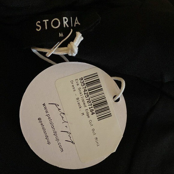 Petal & Pup x Storia NEW Eva Scalloped Black Long Sleeve Mini Dress Size M