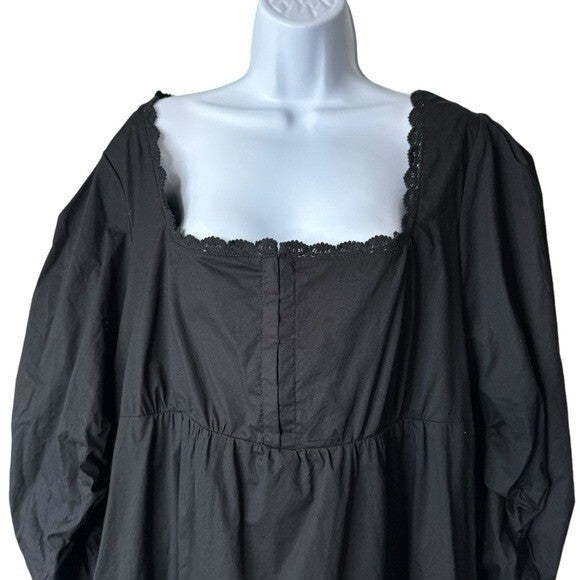 Pomander Place NEW Black Jenny Corset Puff Sleeve Cotton Mini Dress M