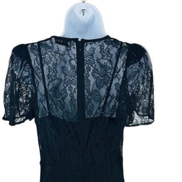 Rhode NEW Arabella Lace Black Short Sleeve Semi Sheer Formal Midi Dress Size 0