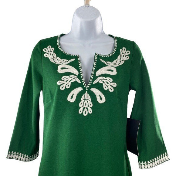Tuckernuck NEW Miguelina Green Embroidered Shift Mini Dress Size 2XS