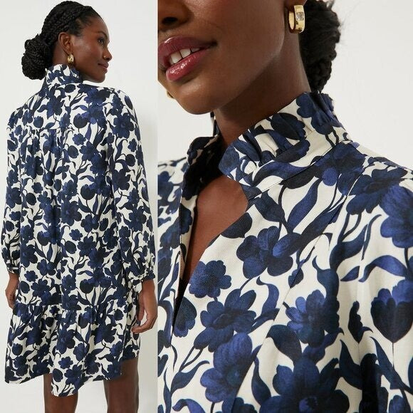 Tuckernuck NEW Blue Poppy Palmerston Drop Waist Long Sleeve Mini Dress Size XXS