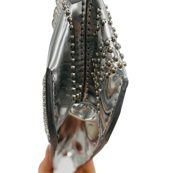 BY FAR Dulce Logo Mini Shoulder Bag in Metallic Silver