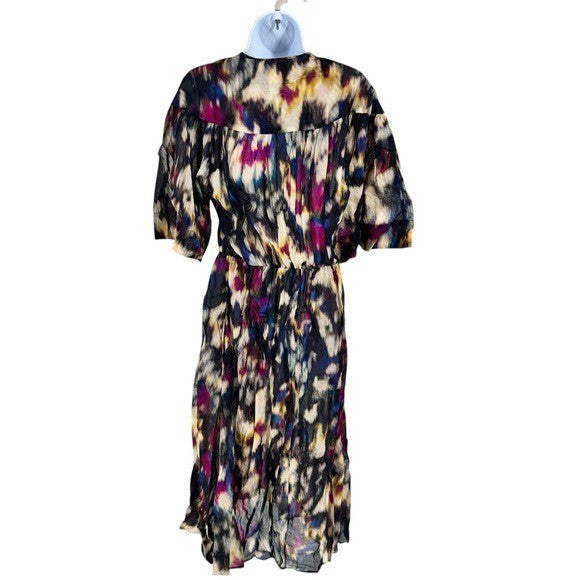 Isabel Marant Etoile NEW Maggy Black Watercolor Button Down Midi Dress Size S