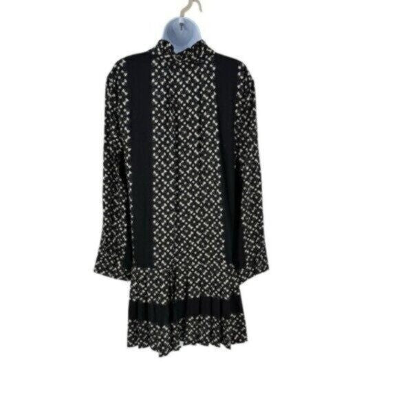 Tuckernuck NEW Black Geo Tate Tencel Long Sleeve Drop Waist Mini Dress Size XXS