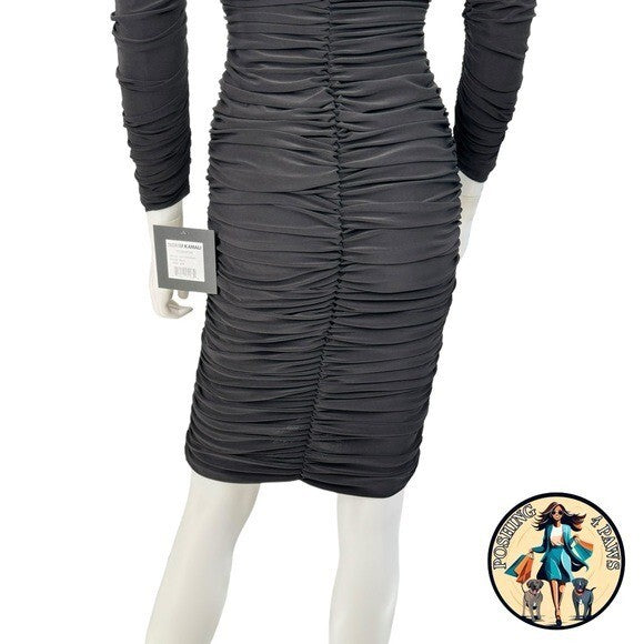 Norma Kamali Off Shoulder Slinky Jersey Stretch Bodycon Dress in Black Size S