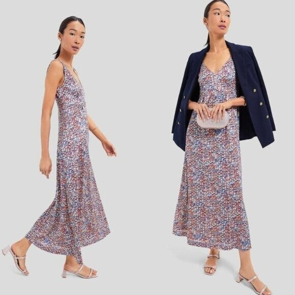 Tuckernuck NEW Natasha Mosaic Tile Navy Red V Neck Maxi Dress Size XXS