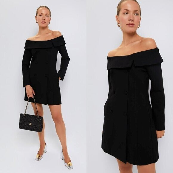 Pomander Place NEW Black Ponte Remington Off the Shoulder Blazer Dress Size 4