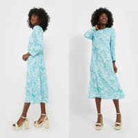 Hyacinth House NEW Blue Abstract Print Long Sleeve Hattie Midi Dress Size XS