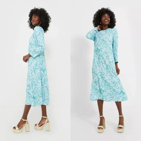 Hyacinth House NEW Blue Abstract Print Long Sleeve Hattie Midi Dress Size XS