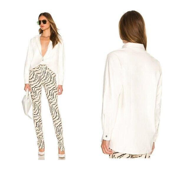 WeWoreWhat | Vegan Leather Boyfriend Shirt in Ivory Size XS