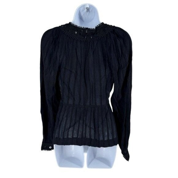 Sea New York NEW Charlotte Black Embellished Long Sleeve V Neck Top Size S