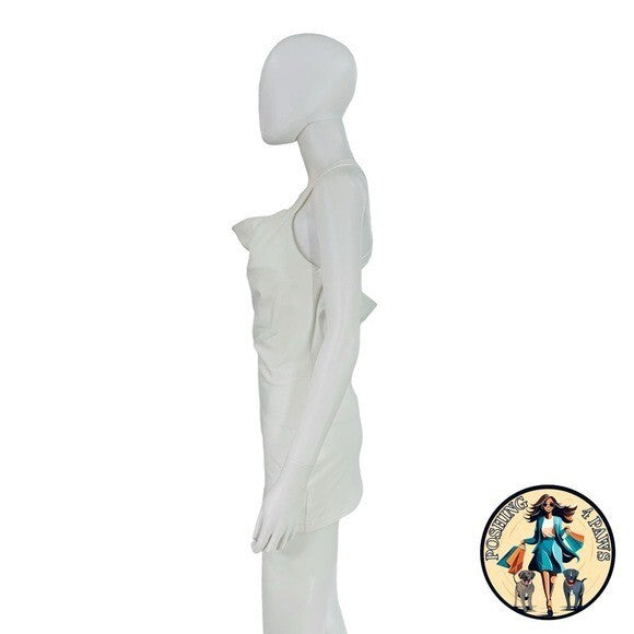 EB Denim Cowl Buckle Logo Bodycon Jersey Mini Dress in White Size M