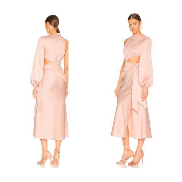MISHA NEW Maryan One Shoulder Formal Cut Out Midi Dress in Rose Pink Size 6