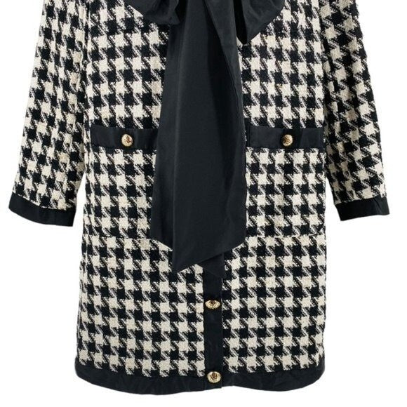 Pomander Place | NEW Coco Tweed Houndstooth Bow Mini Dress Black White Size XL