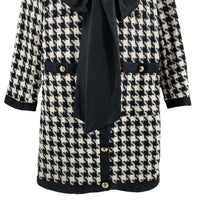 Pomander Place | NEW Coco Tweed Houndstooth Bow Mini Dress Black White Size XL