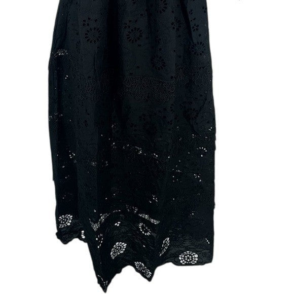 O.P.T. NEW Black Wednesday Cotton Eyelet Puff Sleeve Midi Dress Size XS