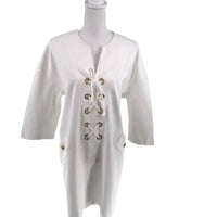 Tuckernuck | NEW White Ellington Three-quarter Sleeve Lace Up Mini Dress Size S