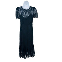 Rhode NEW Arabella Lace Black Short Sleeve Semi Sheer Formal Midi Dress Size 0