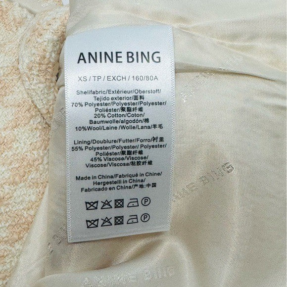 Anine Bing NEW Janet Tweed Houndstooth Pink Ivory Blazer Jacket Size XS