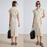 Apiece Apart NEW Catania Wrap Collared Short Sleeve Maxi Dress Ecru Ivory Size S