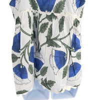 Juliet Dunn NEW White and Klein Blue Baby Doll Floral Scalloped Top Size M