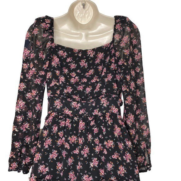 1. STATE | NWT Long Sleeve Midi Dress in Gold Foil Floral Chiffon Size 2/S