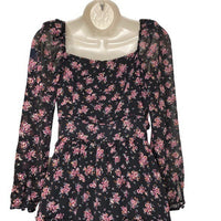 1. STATE | NWT Long Sleeve Midi Dress in Gold Foil Floral Chiffon Size 2/S