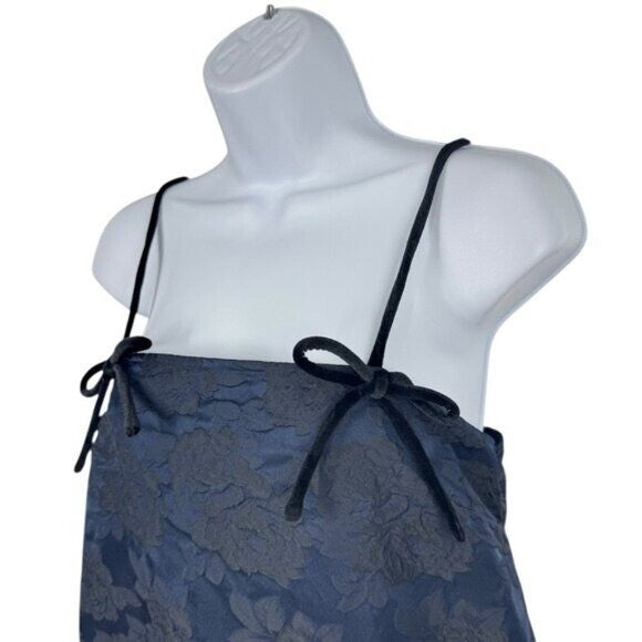 GANNI NEW Navy Blue Botanical Jacquard Formal Bow Strap Midi Dress Size 6