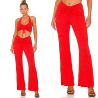 Lovers + Friends NEW Kenya V Front Flare Trouser Pant in Red Size S