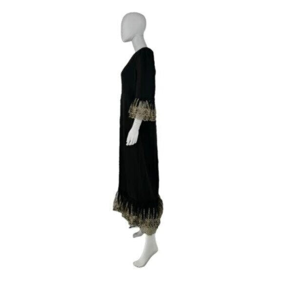 Pomander Place NEW Black Lillith Gold Lace Formal Maxi Dress Size L