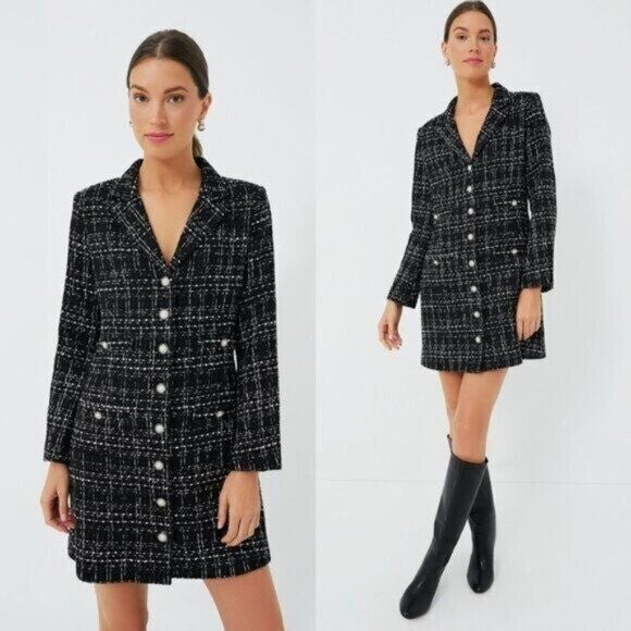 Pomander Place NEW Black Tweed Stacie Preppy Retro Blazer Mini Dress Size L