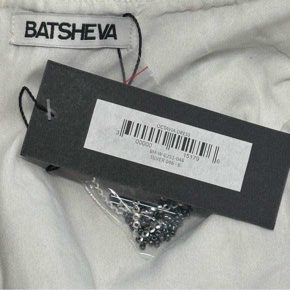 Batsheva NEW Octavia Cocktail Party Formal Midi Dress in Silver Sequin Size 6