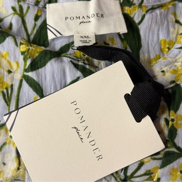 Pomander Place NEW Palmetto Garden Blue and Yellow V Neck Mini Dress Size XXL