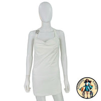 EB Denim Cowl Buckle Logo Bodycon Jersey Mini Dress in White Size M