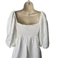 Tuckernuck NEW White Annie Linen Puff Sleeve Boho Smocked Mini Dress Size M