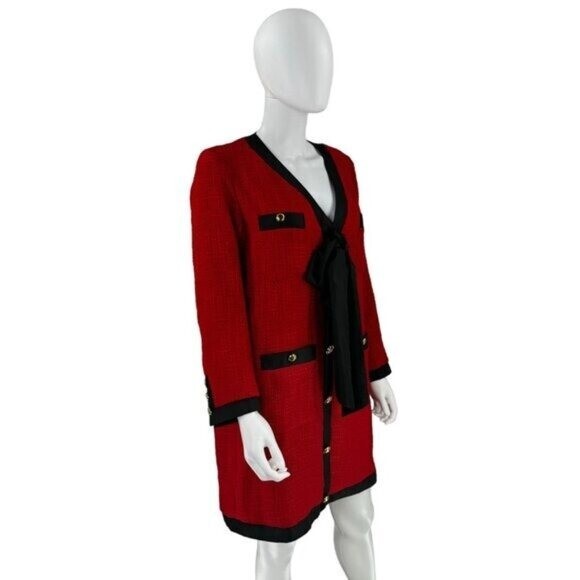 Tuckernuck NEW Red Coco Tweed Long Sleeve Retro Preppy Mini Dress Size L
