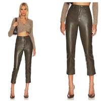 BCBGeneration | NEW Straight Cut Cropped Vegan Leather Pant in Olive Size XS