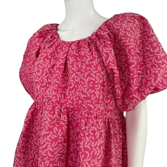 Hyacinth House NEW Textured Fuschia Belinda Pink Babydoll Mini Dress Size L