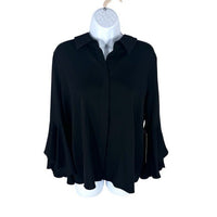 Tuckernuck NEW Black Norah Bell Sleeve Collared Button Down Blouse Top Size L
