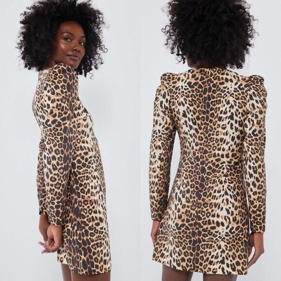 Tuckernuck x India Hicks NEW Leopard Domino Long Sleeve Party Mini Dress Size XS