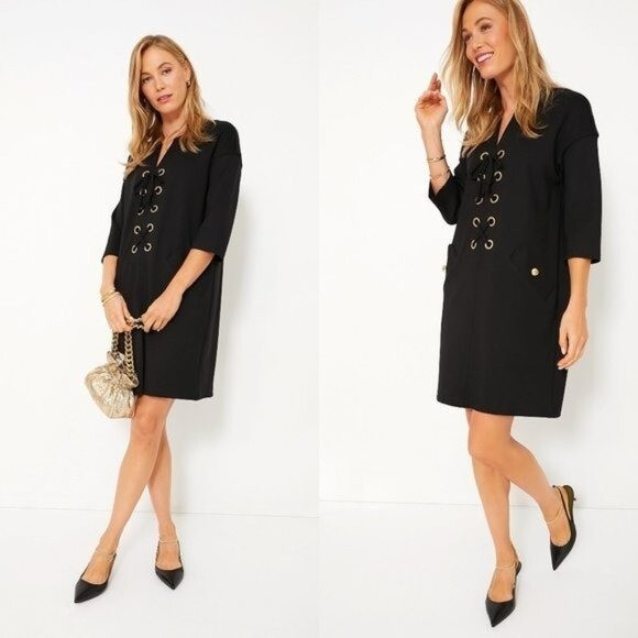 Tuckernuck NEW Black Lace Up Short Sleeve Ellington Classy Mini Dress Size M