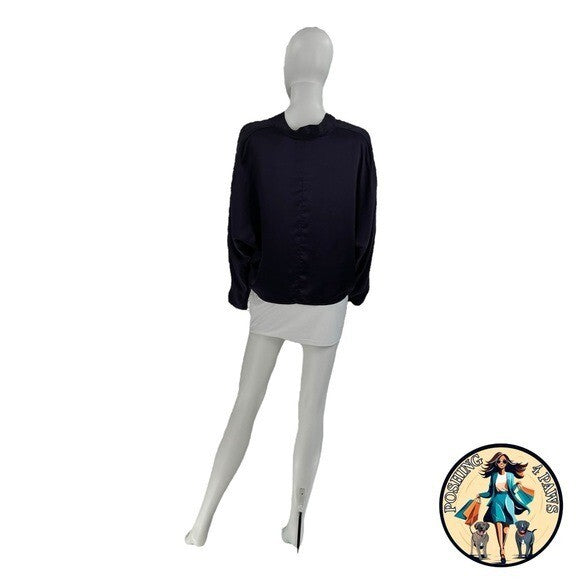 The Sei 100% Silk Long Sleeve Tie Satin Front Blouse in Fig Purple Size 10