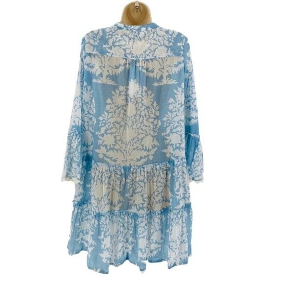 Juliet Dunn NEW Pastel Blue Palladio Flared Sleeve Mini Dress Blue White Size S