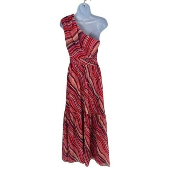 Tuckernuck NEW Pink Sunset Stripe Cadiz One Shoulder Formal Maxi Dress XXXL